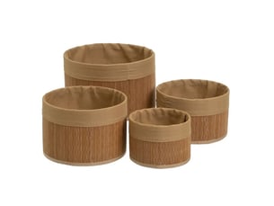 Lot de 4 paniers de rangement ronds en bambou tressé et tissu marron,corbeilles multi-usages décoratives