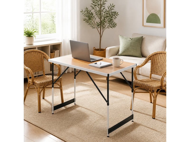  Table de jardin pliante réglable en hauteur avec poignée, en aluminium et mdf, chêne clair, 100 × 60 × 73-94 cm  - Conforama D