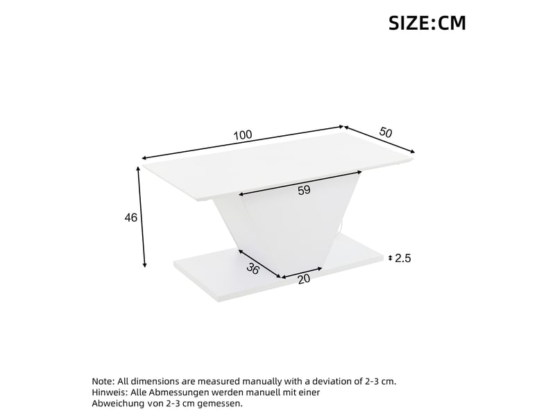  Table basse rectangulaire blanc - 50x100 cm led panneau de particules table basse blanc - Conforama C