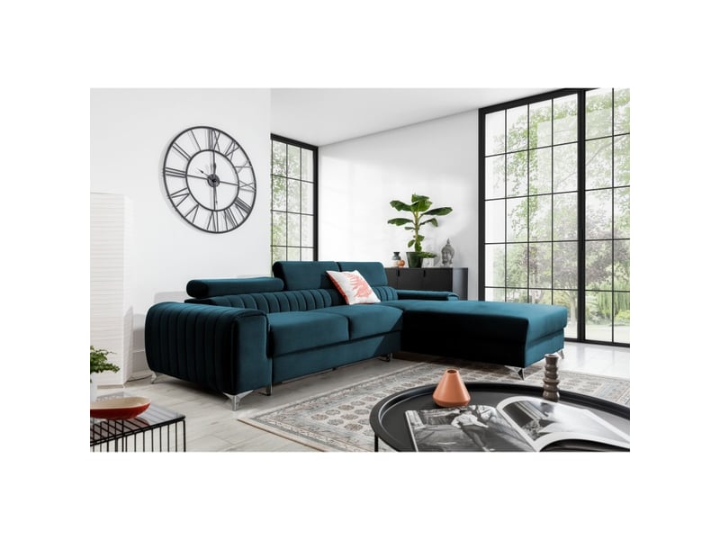  Canapé d'angle droit bleu foncé convertible 3 places jayson avec rangement intégré  - Conforama E