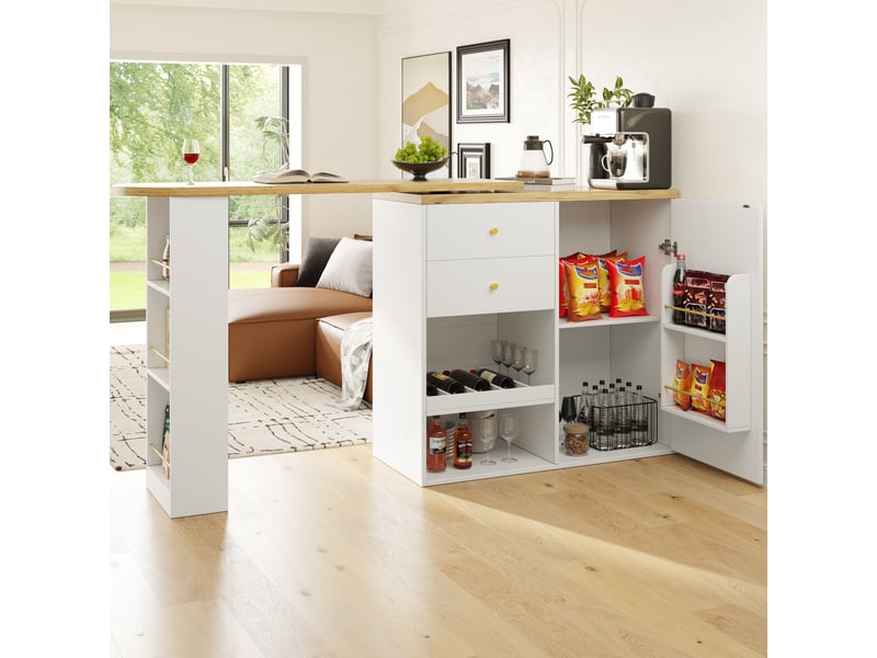  Meuble de rangement rotatif avec étagères pivotantes, tiroirs et portes coulissantes, multifonction en mdf  - Conforama D