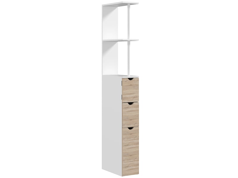Meuble colonne salle de bain armoire de salle de bain avec tiroirs étagères ouvertes placard 15 x 33 x 136,8 cm blanc - Conforama B