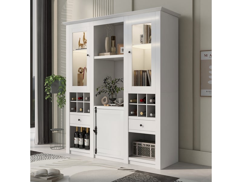  Vitrine 143x45.5x170 cm avec éclairage led 7 couleurs, buffet salon en blanc, buffet haut avec porte en acrylique, mdf  - Conforama B
