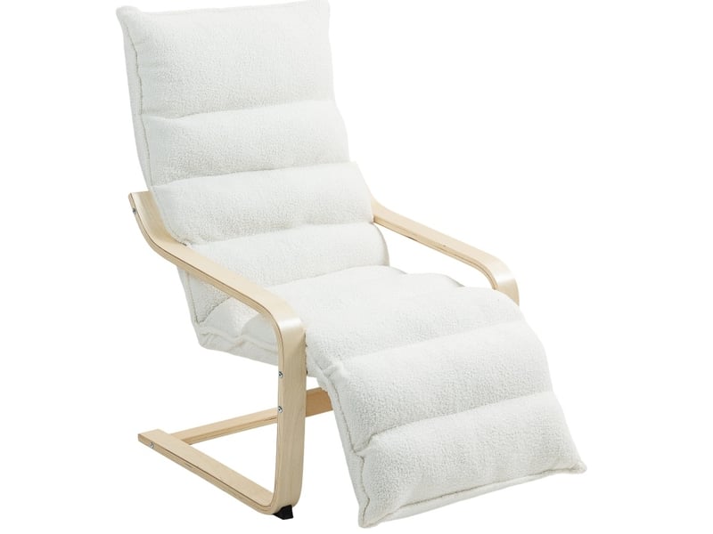  Fauteuil de relaxation en sherpa-fleece, avec accoudoirs et repose-pieds réglable, pour salon blanc  - Conforama A
