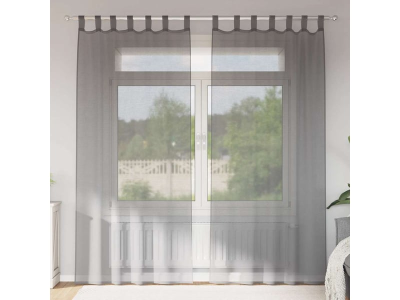  Lot de 2 rideaux en voile, voilages avec boucles gris foncé 140x245 cm cf44302  - Conforama B