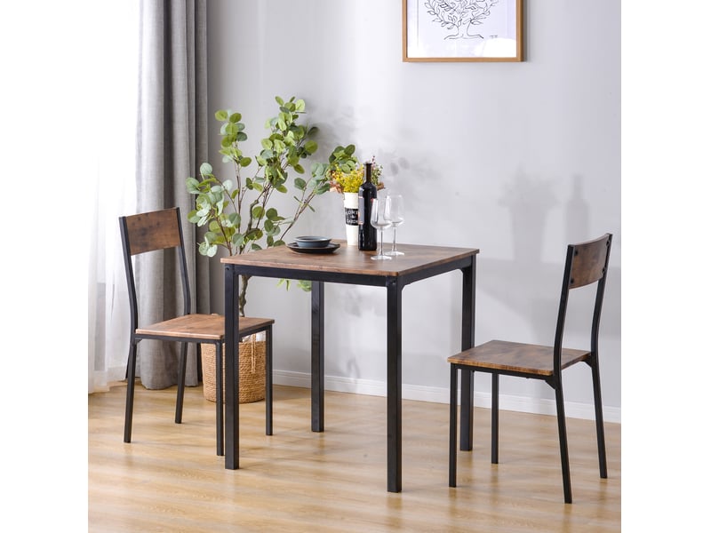  Ensemble de salle à manger marron vintage avec table 70 x 70 cm et 2 chaises, idéal pour les petits espaces  - Conforama E