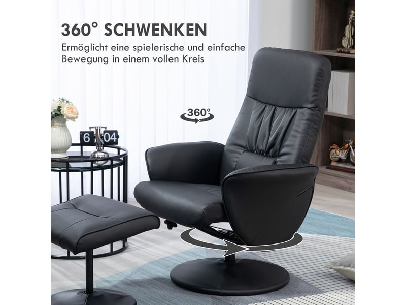  Chaise repas fauteuil pivotant fonction inclinable revêtement en simili cuir coloris noir repose-pieds  - Conforama D