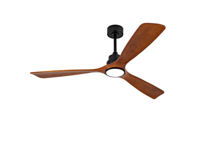  Ventilateur de plafond 152 cm éclairage led 3 couleurs dimmable 3 pales métal et bois noyer et noir réversible 6 vitesses  - Conforama A