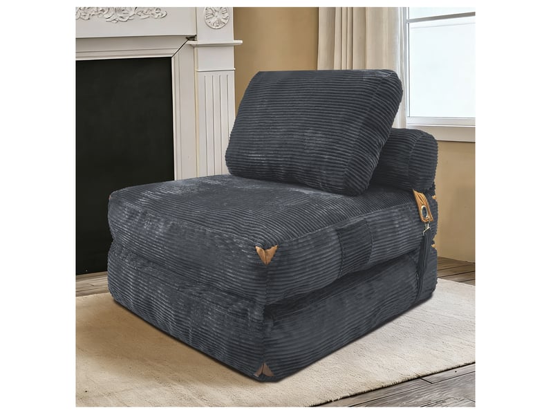 Fauteuil pouf convertible 1 place pliable avec rangement intégré et franges en flanelle gris 87 × 86 × 40 cm - Conforama B