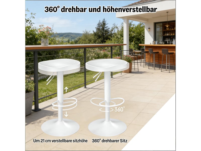  Tabouret de bar pivotant à hauteur réglable avec repose-pieds, siège ergonomique en bois massif et métal blanc  - Conforama E