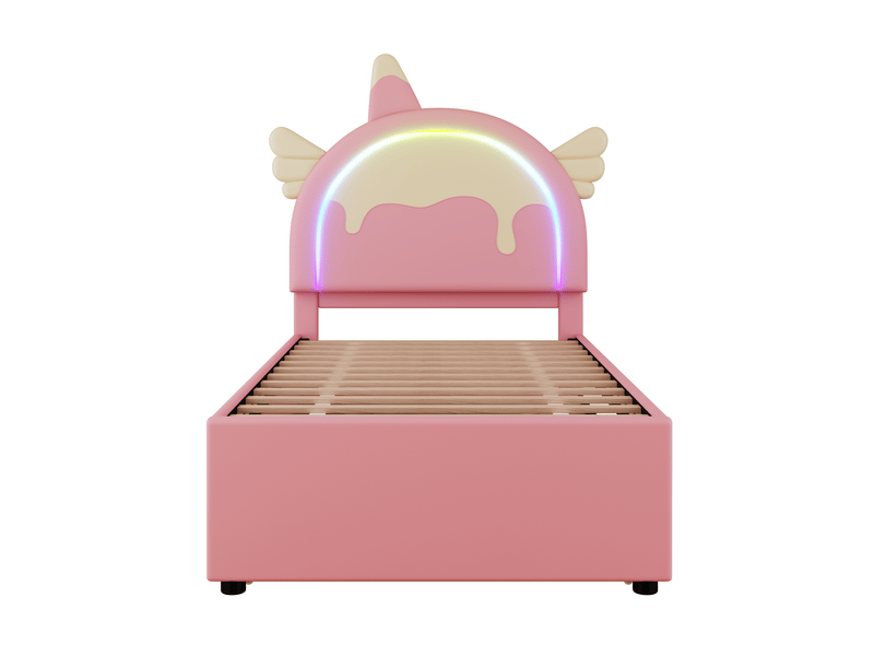  Lit enfant licorne 90x200 cm rose en simili cuir pu avec lit gigogne extensible  - Conforama A
