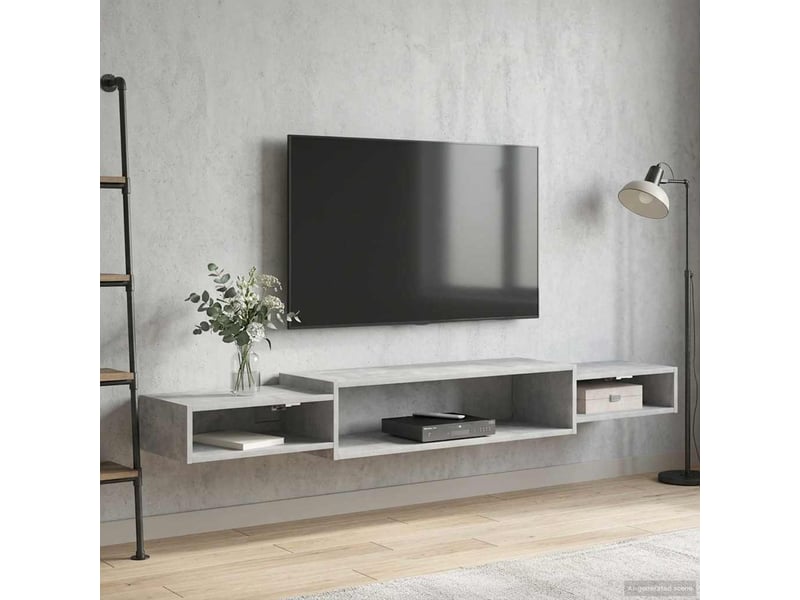 Meuble tv - banc tv - meuble de rangement mural montage mural gris béton 180 x 28 x 21 cm  - Conforama D