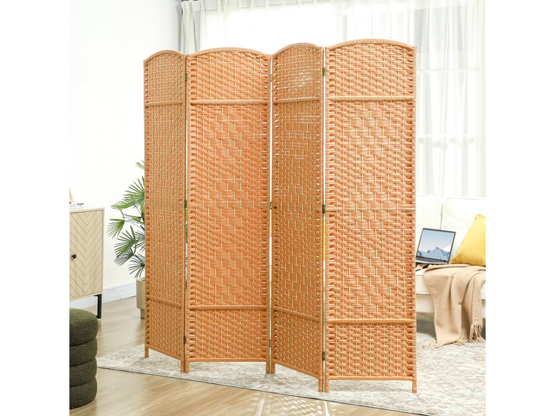  Paravent pliable à 4 panneaux, motif tressé, bois de pin, finition naturelle  - Conforama D