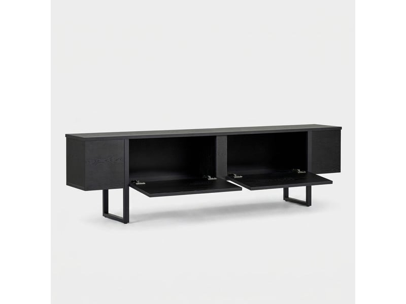  Support tv mobile moderne avec portes onera et pieds noirs - noir  - Conforama C