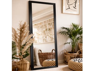 Miroir plein pied 160x50 cm avec cadre en bois, support métal réglable, noir