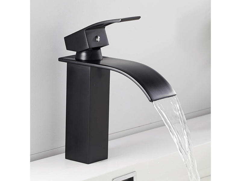  Robinet de lavabo cascade laiton, mitigeur simple levier eau chaude et froide avec flexible, design moderne pour salle de bain  - Conforama A