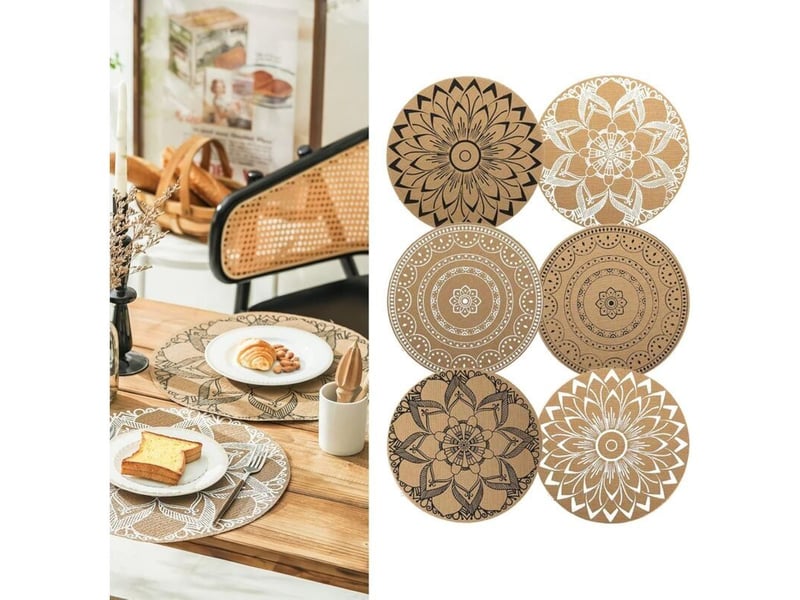  Zvd sets de table ronds à imprimé bohème en pvc tressés lot de 6 sets de table lavable résiste à la chaleur antidérapant tapis de table pour cuisine restaurant table à manger (mélange)  - Conforama A