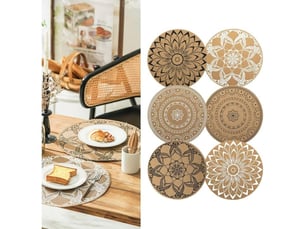 Zvd sets de table ronds à imprimé bohème en pvc tressés lot de 6 sets de table lavable résiste à la chaleur antidérapant tapis de table pour cuisine restaurant table à manger (mélange)