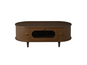Table basse de salon, avec un tiroir, un volet roulant et 4 pieds, couleur noyer