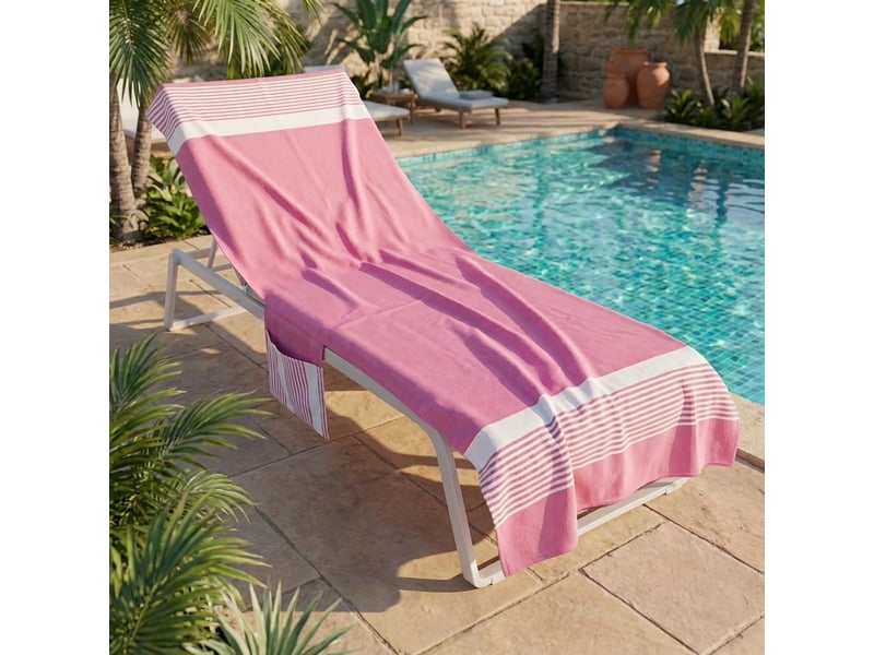  Serviette de plage pour transat avec poches et élastiques 75x195 mirelia - fucsia  - Conforama B