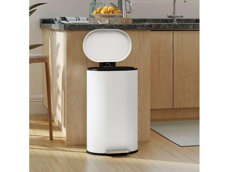  Poubelle de cuisine à pédale 30 l 36,5x31x61 cm fermeture douce métal blanc crème  - Conforama B