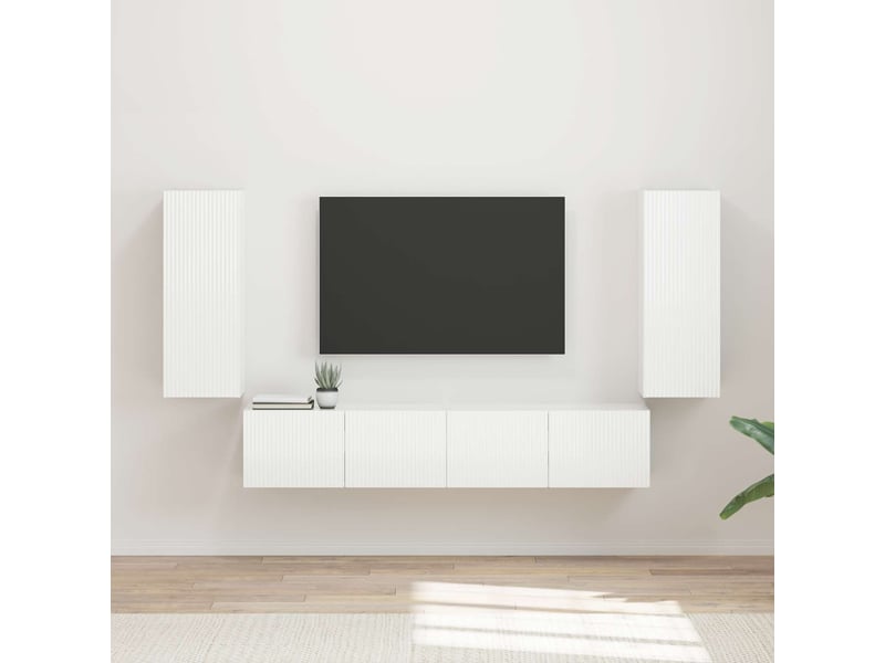  Ensemble de meuble tv - banc tv - meuble de rangement mural 4 pcs blanc brillant  - Conforama B