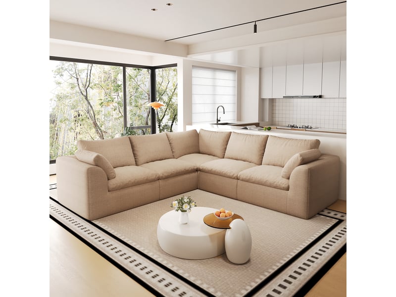 Canapé modulable en v cloud 5 places 245 x 245 cm, mousse compressée, tissu kaki IKSETERA TRADING LTD - Conforama B