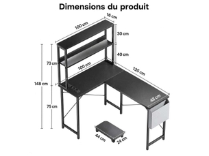 Bureau gaming GENERIC HOME coloris noir