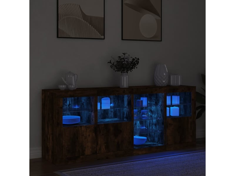  Buffet salon, buffet de rangement avec lumières led chêne fumé 164x37x67 cm  - Conforama D