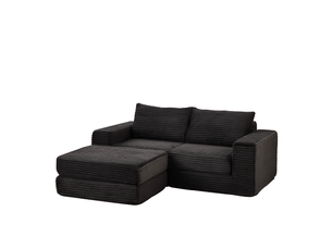 Canapé convertible 2 places en velours côtelé avec repose-pieds amovible, design modulable, coussins inclus et fonction lit - noir