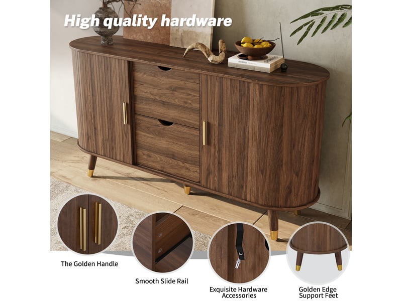 Buffet étroit 140x40x79,5 cm pour couloir ou salon, meuble de rangement compact avec 2 tiroirs et 2 portes coulissantes  - Conforama R