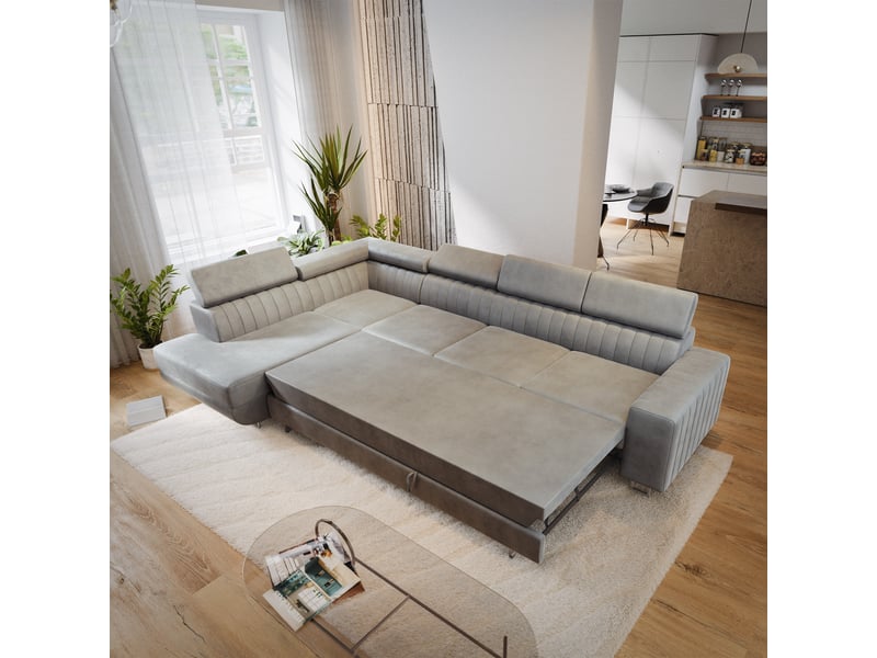  Canapé d'angle hestion, velours gris clair  - Conforama D