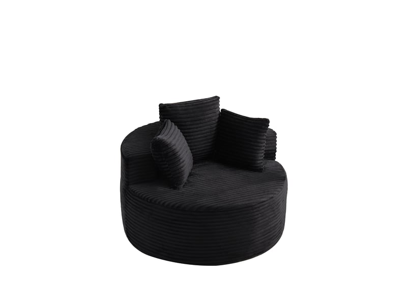  Fauteuil simple - 110x110x82cm - fauteuil crapaud pivotantfixe en velours côtelé avec 3 coussins &amp; accoudoirs larges - noir  - Conforama A