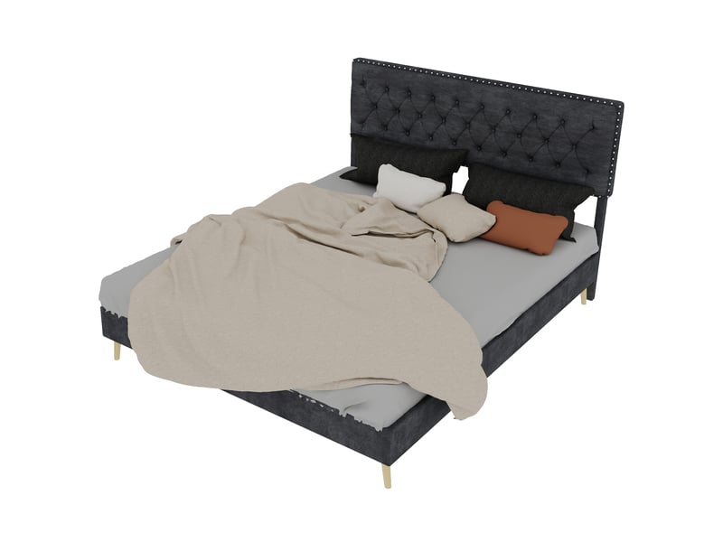  Lit 160x200 cm gris tête molletonnée structure basse multifonction sans sommier gaz ni matelas  - Conforama A
