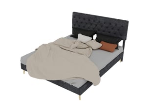Lit 160x200 cm gris tête molletonnée structure basse multifonction sans sommier gaz ni matelas