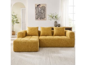 Canapé d'angle compressé gauche fixe <strong>MODENVIE</strong> <strong></strong> 3 places Tissu Jaune