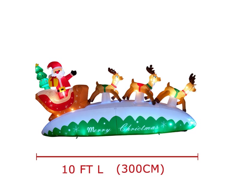  Père noël gonflable 3 m avec traîneau et 3 rennes, led, grande décoration de noël extérieure  - Conforama D