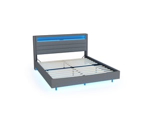 Lit coffre gris avec éclairage led, usb, tête pivotante et espace de rangement pour chambre moderne