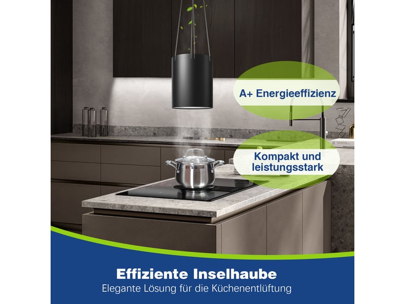  Hotte aspirante îlot à recyclage noire 35 cm, 700 m³h, 3 vitesses, filtre à charbon actif et éclairage led, classe énergétique a+  - Conforama B