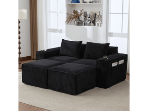 Canapé droit compressé fixe <strong>OKMYHOME</strong> <strong></strong> 2 places Velours côtelé Noir