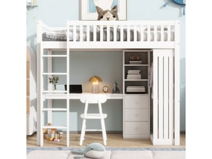 Lit mezzanine 90x200 cm <strong>MERAX</strong>  <strong>lit enfant blanc</strong> coloris blanc