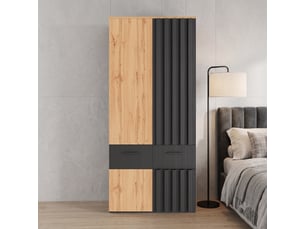 Armoire chambre 90x50x200 cm, penderie avec tringle et tiroirs, meuble de rangement pour dressing, en bois mdf, noir et bois