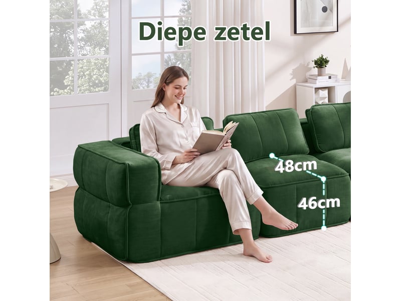 Canapé d'angle modulable sans cadre 4 places avec pouf en polyester vert - Conforama D
