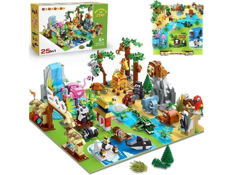  Kit de construction zoo savage 25 en 1 25 animaux 8 habitats avec tapis de jeu 38 x 38 cm 151498_AABBG01049_6_DROPFR - Conforama A