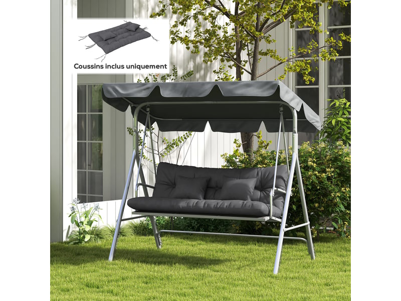  Ensemble de 4 coussins d'extérieur pour balancelle de jardin, 1 coussin d'assise coussins de dossier et 2 oreillers  - Conforama C