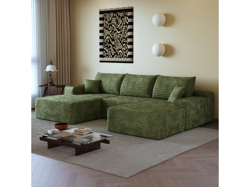  Canapé d’angle modulable 270 cm en l – méridienne, assise profonde, sans montage, vert  - Conforama D