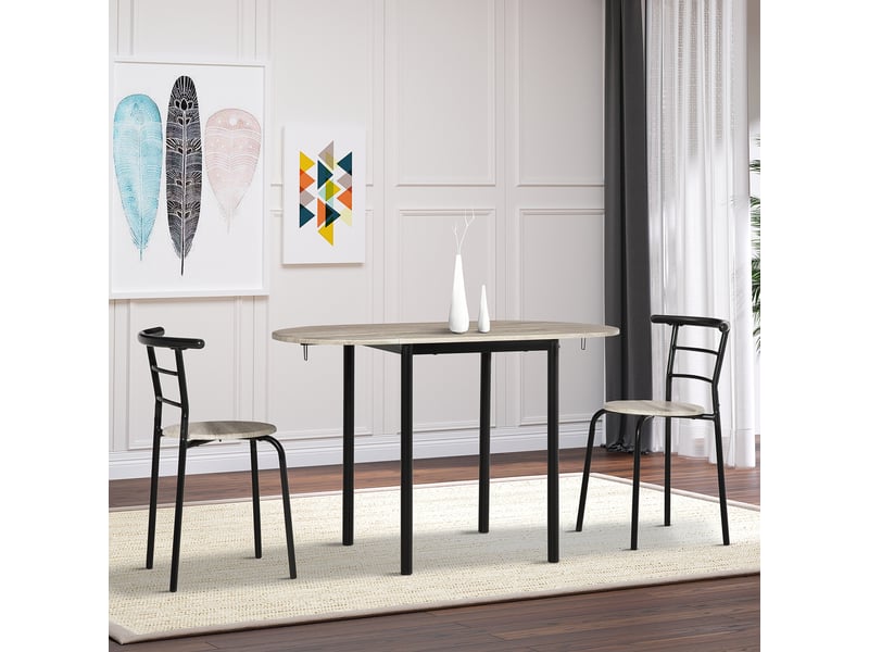  Ensemble table ovale extensible et 2 chaises - table à rabats - métal et mdf - noir et naturel  - Conforama C