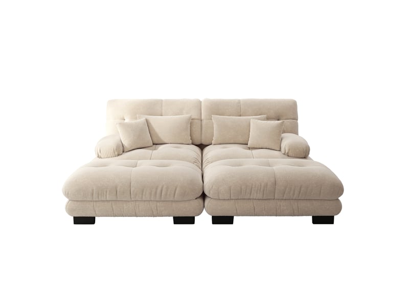  Canapé d'angle modulable modenvie 2 places en chenille marron clair avec 2 poufs mobiles  - Conforama A