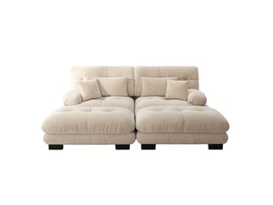 Canapé d'angle modulable modenvie 2 places en chenille marron clair avec 2 poufs mobiles