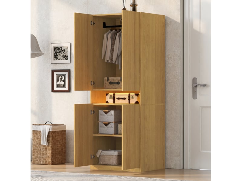  Armoire modenvie de rangement 70 x 55 x 180 cm avec éclairage led et penderie finition bois  - Conforama E